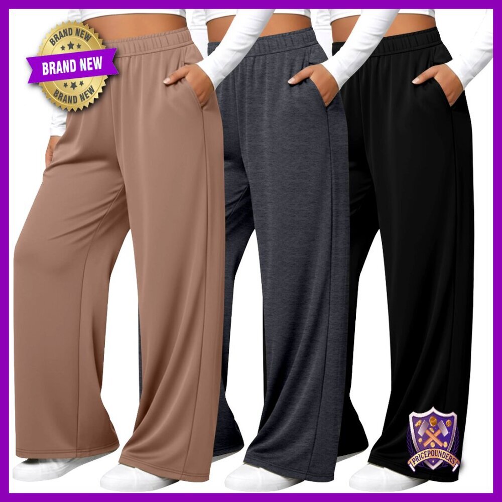 Plus Size Wide Leg Yoga Pants 3 Pack Drawstring Sweatpants Joggers